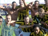 Feestje bij de spelers van RBB na de 3-4 winst in de derby tegen Quick Boys Foto Hans Heemskerk